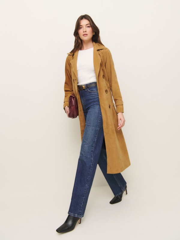 Veda Ashland Leather Trench - Camel Suede